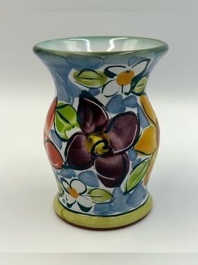 Richard Mund Art Pottery Vase: Hand-Painted Maiolica Butterfly & Flowers
